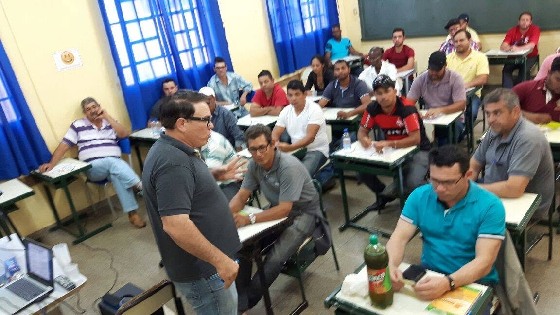 Instrutor orientando alunos em sala de aula